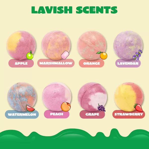 8 Pack Bubble Bath Bombs for Kids with Mochi Squishy Toy Surprise Toy Inside Natural Essential Oil SPA Bath Fizzies Set Kids Safe Party Favors for Boys and GirlsMochi Squishy