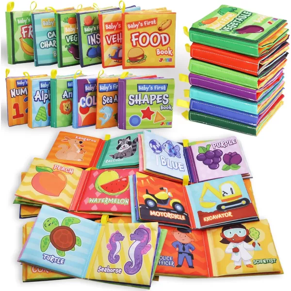 JOYIN 12 Pcs Bath Books Nontoxic Fabric Soft Crinkly Cloth Books Waterproof Bathtub Pool and Early Education First Toys for Infant Newborn Baby Toddlers Kids Birthday Gifts