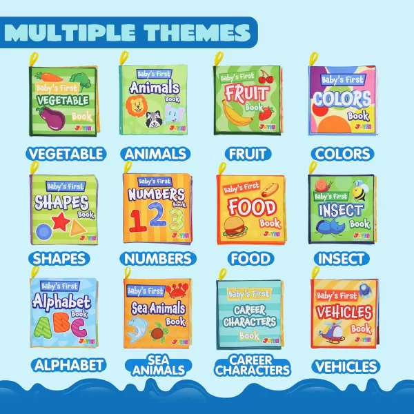 JOYIN 12 Pcs Bath Books Nontoxic Fabric Soft Crinkly Cloth Books Waterproof Bathtub Pool and Early Education First Toys for Infant Newborn Baby Toddlers Kids Birthday Gifts
