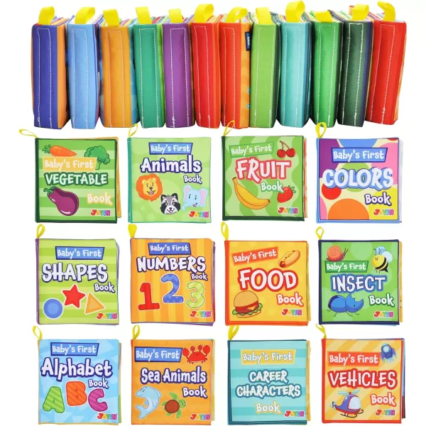JOYIN 12 Pcs Bath Books Nontoxic Fabric Soft Crinkly Cloth Books Waterproof Bathtub Pool and Early Education First Toys for Infant Newborn Baby Toddlers Kids Birthday Gifts