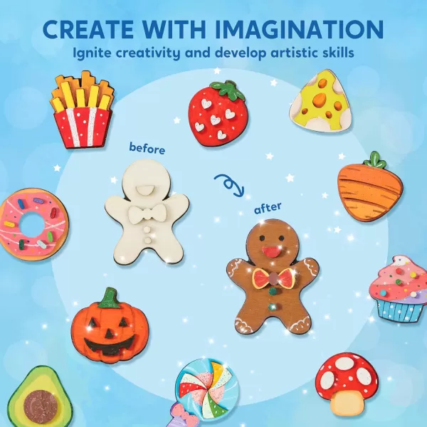JOYIN 12 Wooden Magnet Creativity Arts ampamp Crafts Painting Kit for Kids Decorate Your Own Painting Gift for Easter Basket Stuffers Birthday Parties and Family Crafts Party Favors for Boys GirlsFood