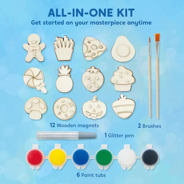 JOYIN 12 Wooden Magnet Creativity Arts ampamp Crafts Painting Kit for Kids Decorate Your Own Painting Gift for Easter Basket Stuffers Birthday Parties and Family Crafts Party Favors for Boys GirlsFood