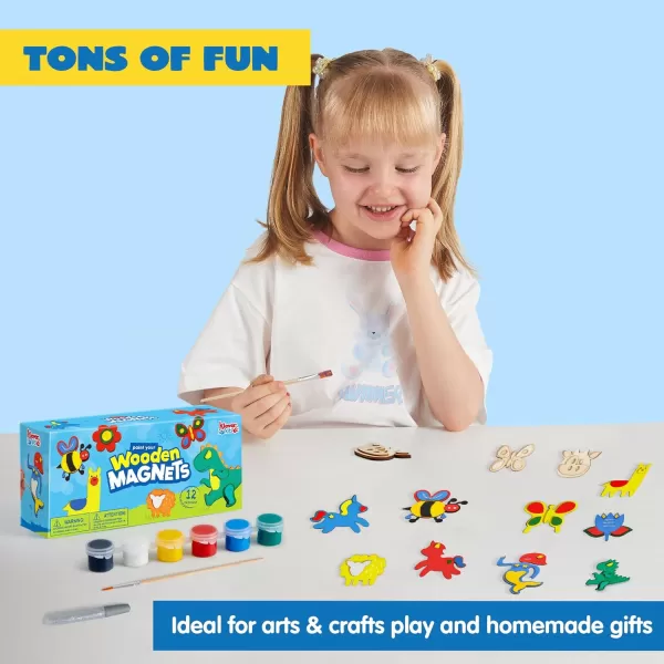 JOYIN 12 Wooden Magnet Creativity Arts ampamp Crafts Painting Kit for Kids Decorate Your Own Painting Gift for Easter Basket Stuffers Birthday Parties and Family Crafts Party Favors for Boys GirlsAnimal