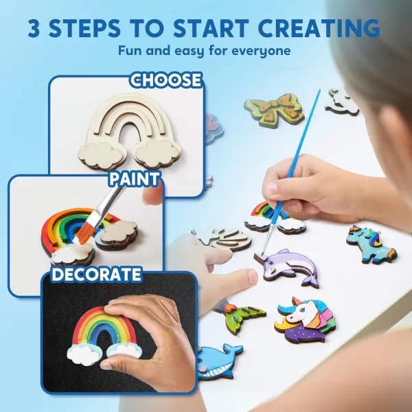 JOYIN 12 Wooden Magnet Creativity Arts ampamp Crafts Painting Kit for Kids Decorate Your Own Painting Gift for Easter Basket Stuffers Birthday Parties and Family Crafts Party Favors for Boys GirlsFantasy