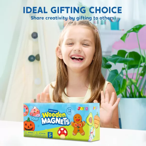 JOYIN 12 Wooden Magnet Creativity Arts ampamp Crafts Painting Kit for Kids Decorate Your Own Painting Gift for Easter Basket Stuffers Birthday Parties and Family Crafts Party Favors for Boys GirlsFood