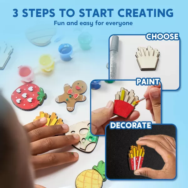 JOYIN 12 Wooden Magnet Creativity Arts ampamp Crafts Painting Kit for Kids Decorate Your Own Painting Gift for Easter Basket Stuffers Birthday Parties and Family Crafts Party Favors for Boys GirlsFood