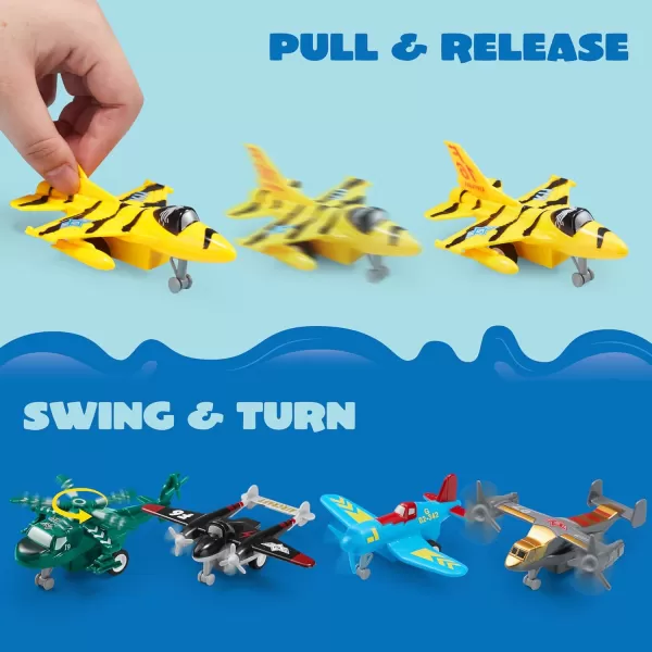 JOYIN 16 Pcs Pull Back Airplane Toys Boys Plane Playset Aircraft Incl Helicopter Toys Fighter Jet Toys Bomber Toys Biplane Toy Gifts for Toddler Kids 3 Years Old Kids Presents Toys