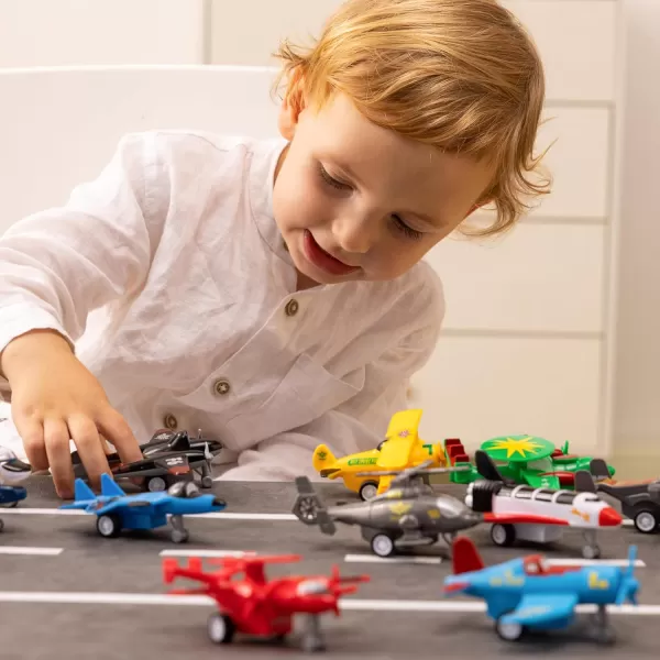 JOYIN 16 Pcs Pull Back Airplane Toys Boys Plane Playset Aircraft Incl Helicopter Toys Fighter Jet Toys Bomber Toys Biplane Toy Gifts for Toddler Kids 3 Years Old Kids Presents Toys
