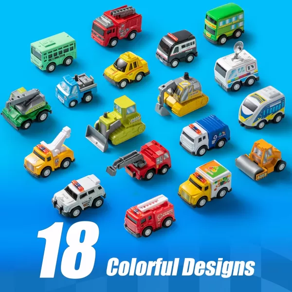 JOYIN 18 Pcs Pull Back City Cars and Trucks Toy Vehicles Set Friction Powered Cars Toys for Toddlers Boys Girls Educational Play Goodie Bags Stuffers