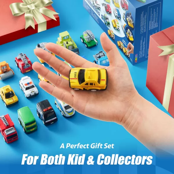 JOYIN 18 Pcs Pull Back City Cars and Trucks Toy Vehicles Set Friction Powered Cars Toys for Toddlers Boys Girls Educational Play Goodie Bags Stuffers