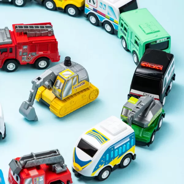 JOYIN 18 Pcs Pull Back City Cars and Trucks Toy Vehicles Set Friction Powered Cars Toys for Toddlers Boys Girls Educational Play Goodie Bags Stuffers