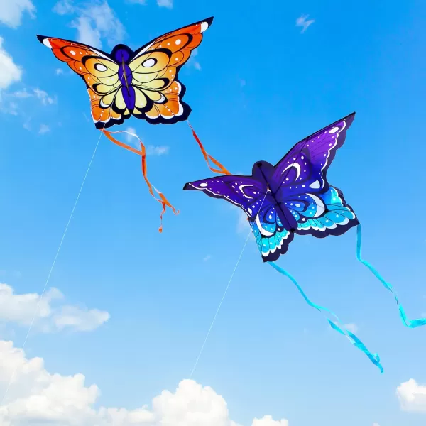 JOYIN 2 Packs 524 Wide Giant Butterfly Kite Yellow and Blue Color Easy to Fly Huge Kites for Kids and Adults with 2625 ft Kite String Large Beach Kite for Outdoor Games and Activities