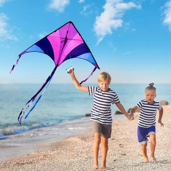 JOYIN 2 Packs Large Delta Kite Green and Multicolor Kite Easy to Fly Huge Kites for Kids and Adults with 2625 ft Kite String Large Delta Beach Kite for Outdoor Games and ActivitiesBluePurple