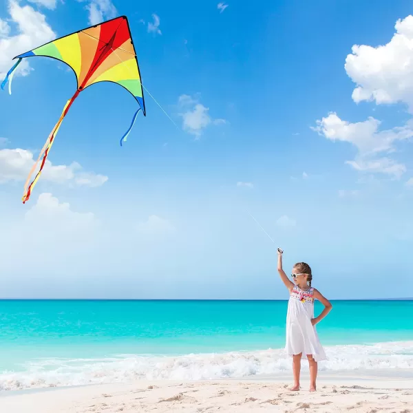 JOYIN 2 Packs Large Delta Kite Green and Multicolor Kite Easy to Fly Huge Kites for Kids and Adults with 2625 ft Kite String Large Delta Beach Kite for Outdoor Games and ActivitiesGreenRainbow