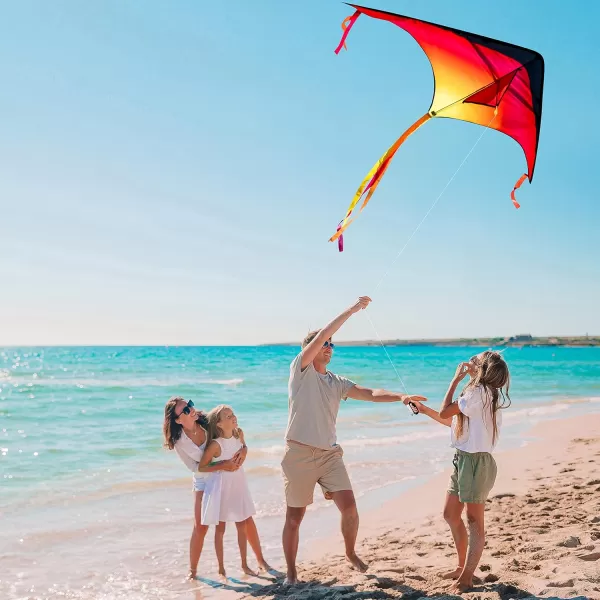 JOYIN 2 Packs Large Delta Kite Orange and Green Easy to Fly Huge Kites for Kids and Adults with 2625 ft Kite String Large Delta Beach Kite for Outdoor Games and Activities