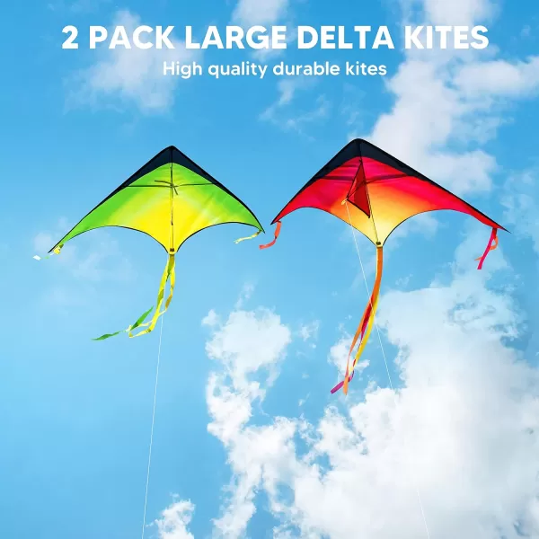 JOYIN 2 Packs Large Delta Kite Orange and Green Easy to Fly Huge Kites for Kids and Adults with 2625 ft Kite String Large Delta Beach Kite for Outdoor Games and Activities