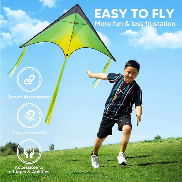 JOYIN 2 Packs Large Delta Kite Orange and Green Easy to Fly Huge Kites for Kids and Adults with 2625 ft Kite String Large Delta Beach Kite for Outdoor Games and Activities