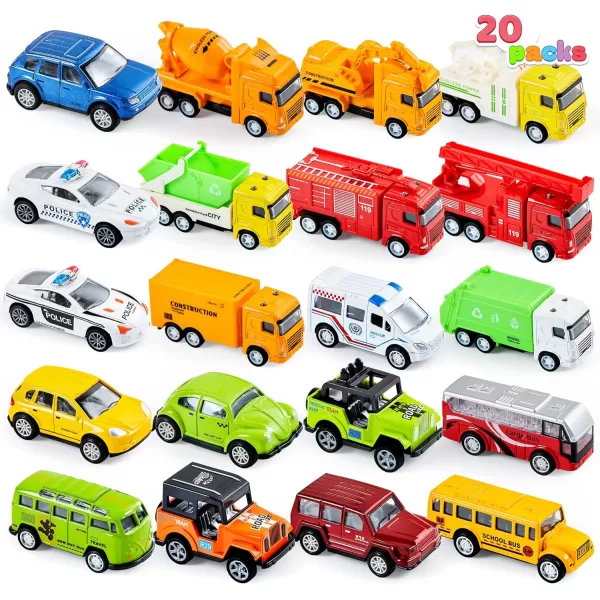 JOYIN 20PCS Die Cast Metal Pull Back Toy Cars Vehicle Set for Toddlers Child Party Favors Cake Toppers Stocking Stuffers Race Cars for Boys Gift Set for Babies