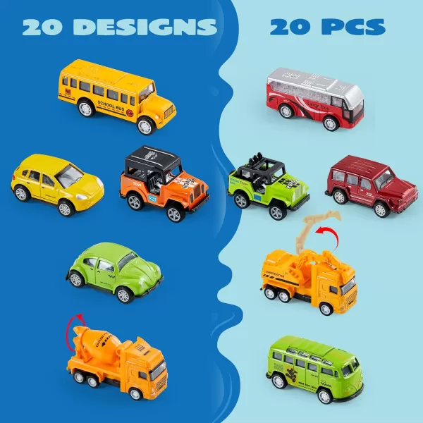 JOYIN 20PCS Die Cast Metal Pull Back Toy Cars Vehicle Set for Toddlers Child Party Favors Cake Toppers Stocking Stuffers Race Cars for Boys Gift Set for Babies