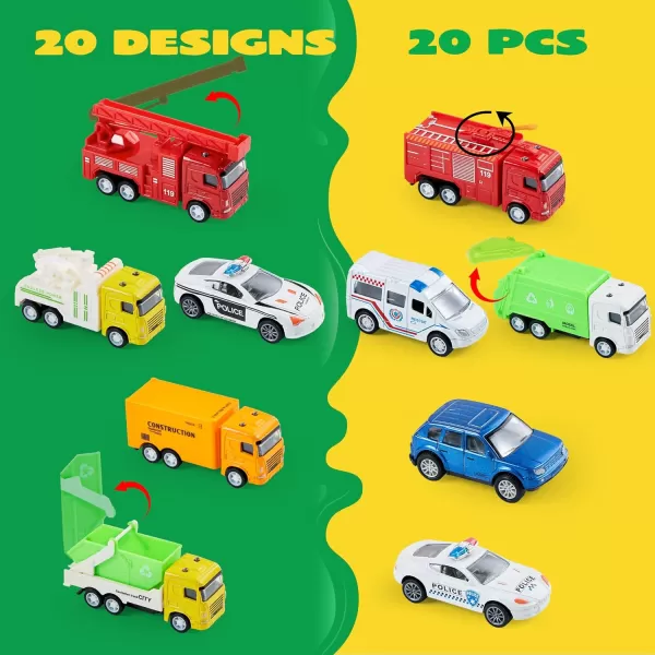 JOYIN 20PCS Die Cast Metal Pull Back Toy Cars Vehicle Set for Toddlers Child Party Favors Cake Toppers Stocking Stuffers Race Cars for Boys Gift Set for Babies