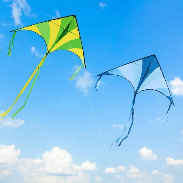 JOYIN 3 Packs Large Delta Kite Green Blue and Rainbow Easy to Fly Huge Kites for Kids with 2625 ft Kite String Large Delta Beach Kite for Outdoor Games and Activities