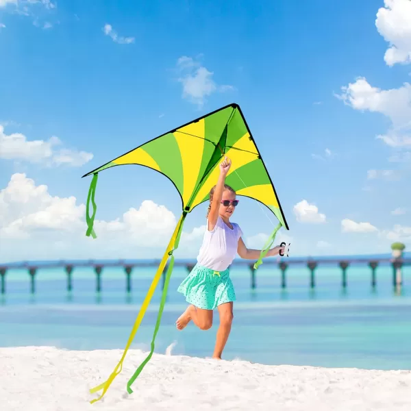 JOYIN 3 Packs Large Delta Kite Green Blue and Rainbow Easy to Fly Huge Kites for Kids with 2625 ft Kite String Large Delta Beach Kite for Outdoor Games and Activities