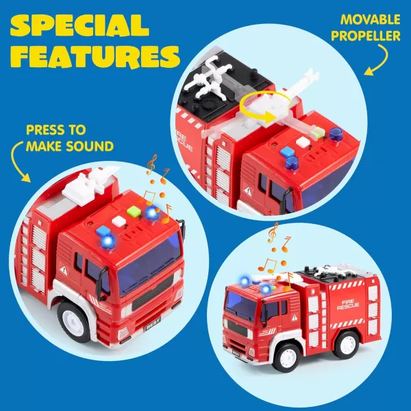JOYIN 4 Packs Emergency Vehicle Toy Playsets Friction Powered Vehicles with Light and Sound Including Fire Truck Ambulance Toy Play Police Car and Toy Helicopter Best Toddler Kids Boys Gifts