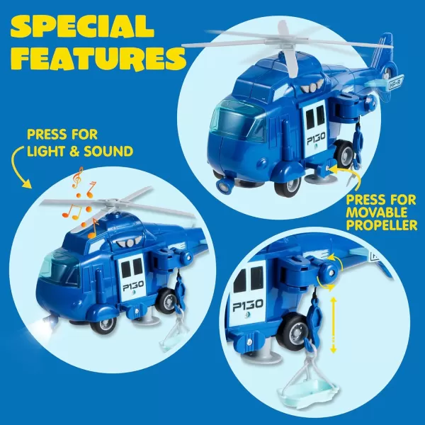 JOYIN 4 Packs Emergency Vehicle Toy Playsets Friction Powered Vehicles with Light and Sound Including Fire Truck Ambulance Toy Play Police Car and Toy Helicopter Best Toddler Kids Boys Gifts