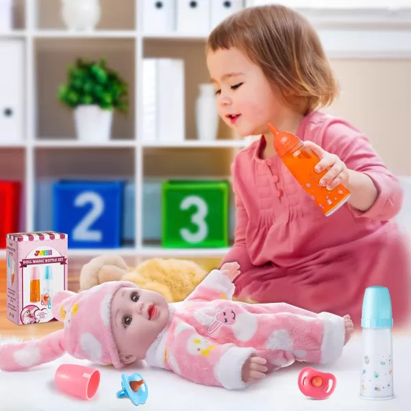 JOYIN Doll Magic Bottle Set 2 Disappearing Magic Milk ampamp Juice Bottles with Caps and 2 Toy Pacifiers Baby Doll Accessories Feeding Set Stuff for Girls Christmas Birthday Gift