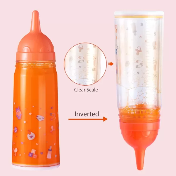 JOYIN Doll Magic Bottle Set 2 Disappearing Magic Milk ampamp Juice Bottles with Caps and 2 Toy Pacifiers Baby Doll Accessories Feeding Set Stuff for Girls Christmas Birthday Gift