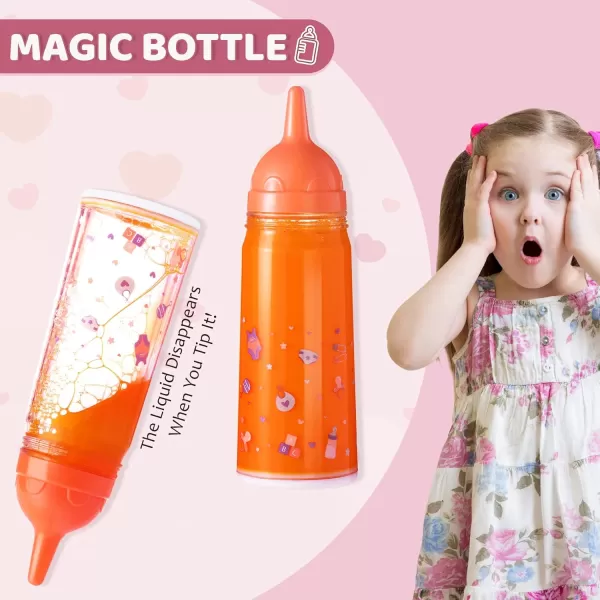 JOYIN Doll Magic Bottle Set 2 Disappearing Magic Milk ampamp Juice Bottles with Caps and 2 Toy Pacifiers Baby Doll Accessories Feeding Set Stuff for Girls Christmas Birthday Gift