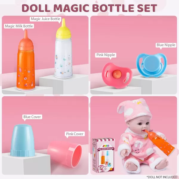 JOYIN Doll Magic Bottle Set 2 Disappearing Magic Milk ampamp Juice Bottles with Caps and 2 Toy Pacifiers Baby Doll Accessories Feeding Set Stuff for Girls Christmas Birthday Gift