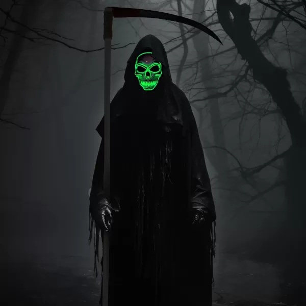 JOYIN Halloween LED Skull Mask with Light Up Gloves Blue Scary Glow Up Skull Mask Glow in The Dark Skeleton Mask for Kids Boys Girls Halloween Cosplay Costumes Accessory Party Dress UpGreen