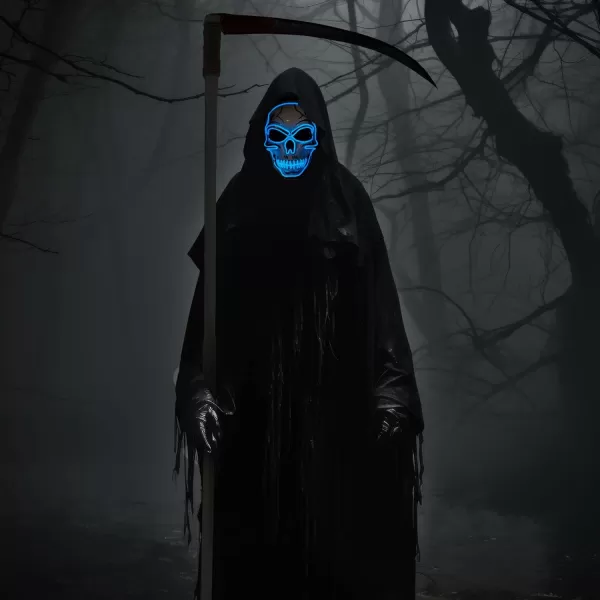 JOYIN Halloween LED Skull Mask with Light Up Gloves Blue Scary Glow Up Skull Mask Glow in The Dark Skeleton Mask for Kids Boys Girls Halloween Cosplay Costumes Accessory Party Dress UpBlue