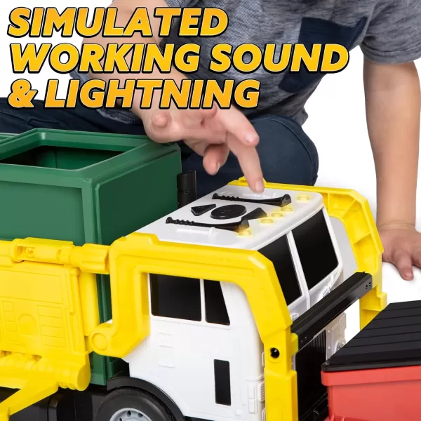 JOYIN Large Friction Powered Garbage Truck Toy Set Includes Dumpster Trash Bins and Learning Cards for Kids