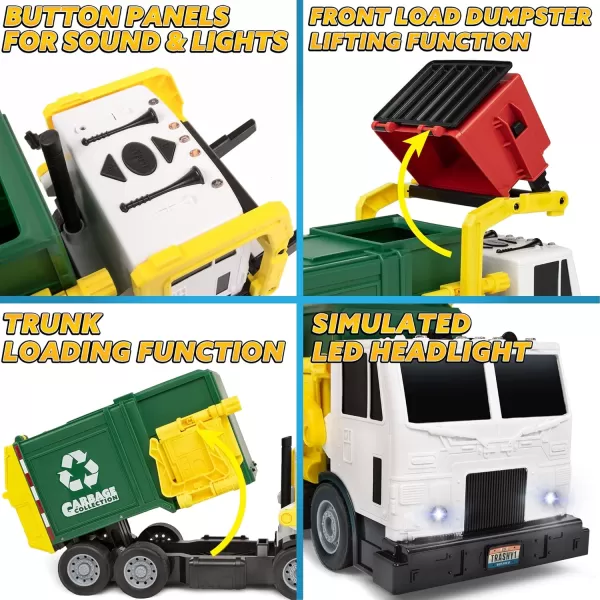 JOYIN Large Friction Powered Garbage Truck Toy Set Includes Dumpster Trash Bins and Learning Cards for Kids