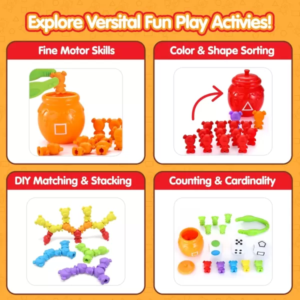 JOYIN Rainbow Counting Bears with Matching Sorting Cups  83 Pcs Set Learning Toys for Kids Age 3 Number Sorting Color Recognition Tweezers Dice Instruction Book Educational Gift