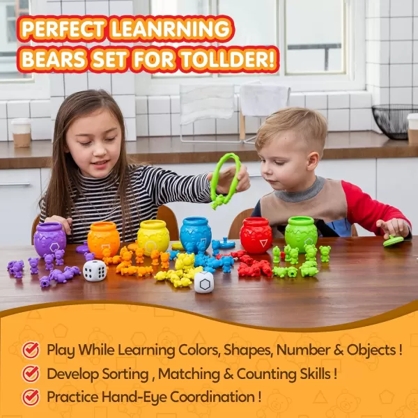 JOYIN Rainbow Counting Bears with Matching Sorting Cups  83 Pcs Set Learning Toys for Kids Age 3 Number Sorting Color Recognition Tweezers Dice Instruction Book Educational Gift