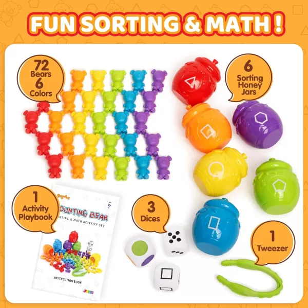 JOYIN Rainbow Counting Bears with Matching Sorting Cups  83 Pcs Set Learning Toys for Kids Age 3 Number Sorting Color Recognition Tweezers Dice Instruction Book Educational Gift