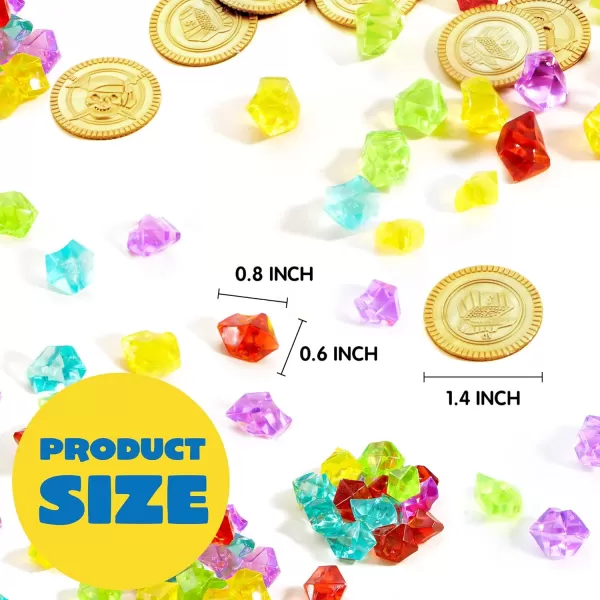 JOYIN Toy 288 Pieces Pirate Gold Coins and Pirate Gems Jewelry Playset Pack Party Favor 144 Coins144 Gems