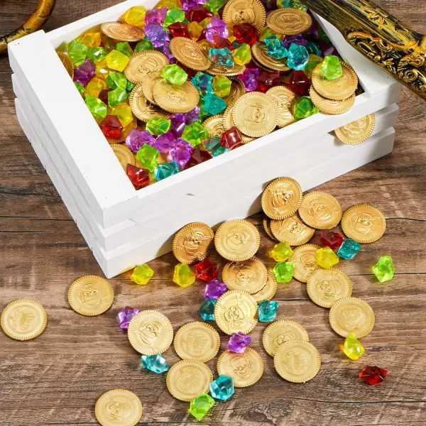 JOYIN Toy 288 Pieces Pirate Gold Coins and Pirate Gems Jewelry Playset Pack Party Favor 144 Coins144 Gems