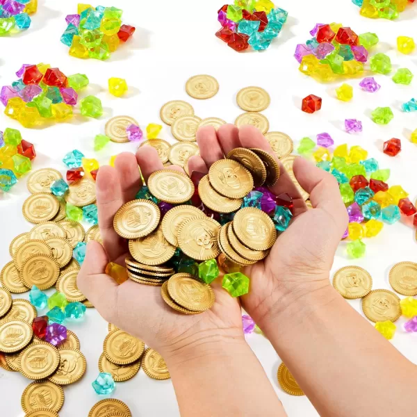 JOYIN Toy 288 Pieces Pirate Gold Coins and Pirate Gems Jewelry Playset Pack Party Favor 144 Coins144 Gems