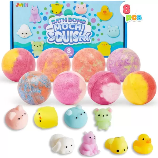 8 Pack Bubble Bath Bombs for Kids with Mochi Squishy Toy Surprise Toy Inside Natural Essential Oil SPA Bath Fizzies Set Kids Safe Party Favors for Boys and GirlsMochi Squishy