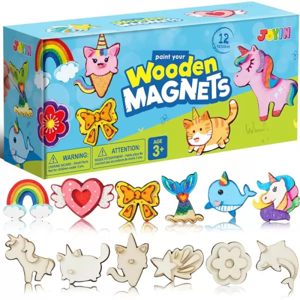 JOYIN 12 Wooden Magnet Creativity Arts ampamp Crafts Painting Kit for Kids Decorate Your Own Painting Gift for Easter Basket Stuffers Birthday Parties and Family Crafts Party Favors for Boys GirlsFantasy