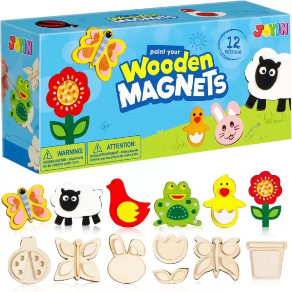 JOYIN 12 Wooden Magnet Creativity Arts ampamp Crafts Painting Kit for Kids Decorate Your Own Painting Gift for Easter Basket Stuffers Birthday Parties and Family Crafts Party Favors for Boys GirlsNature