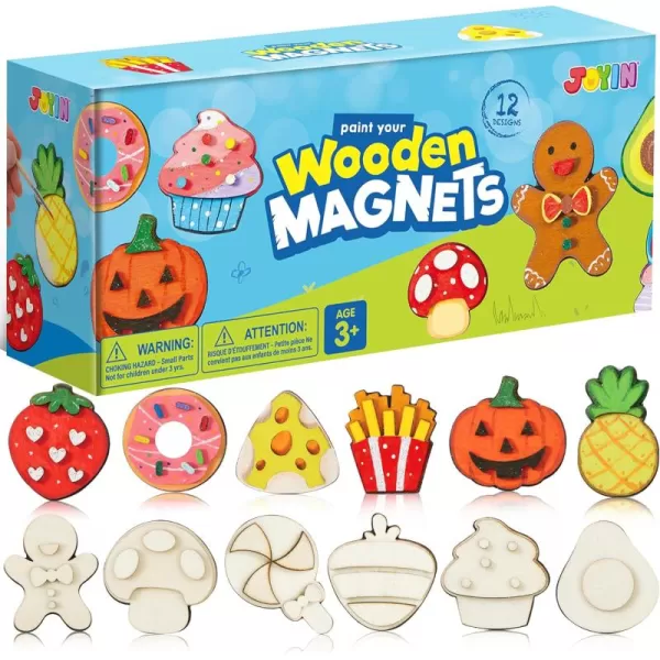 JOYIN 12 Wooden Magnet Creativity Arts ampamp Crafts Painting Kit for Kids Decorate Your Own Painting Gift for Easter Basket Stuffers Birthday Parties and Family Crafts Party Favors for Boys GirlsFood