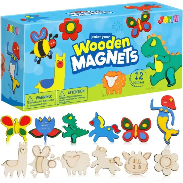 JOYIN 12 Wooden Magnet Creativity Arts ampamp Crafts Painting Kit for Kids Decorate Your Own Painting Gift for Easter Basket Stuffers Birthday Parties and Family Crafts Party Favors for Boys GirlsAnimal