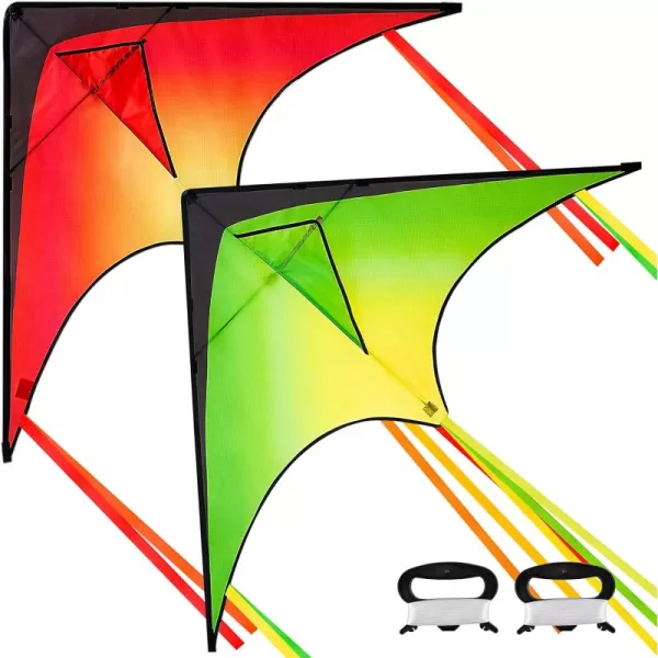 JOYIN 2 Packs Large Delta Kite Orange and Green Easy to Fly Huge Kites for Kids and Adults with 2625 ft Kite String Large Delta Beach Kite for Outdoor Games and Activities