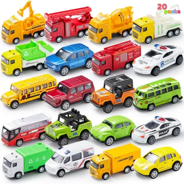JOYIN 20PCS Die Cast Metal Pull Back Toy Cars Vehicle Set for Toddlers Child Party Favors Cake Toppers Stocking Stuffers Race Cars for Boys Gift Set for Babies