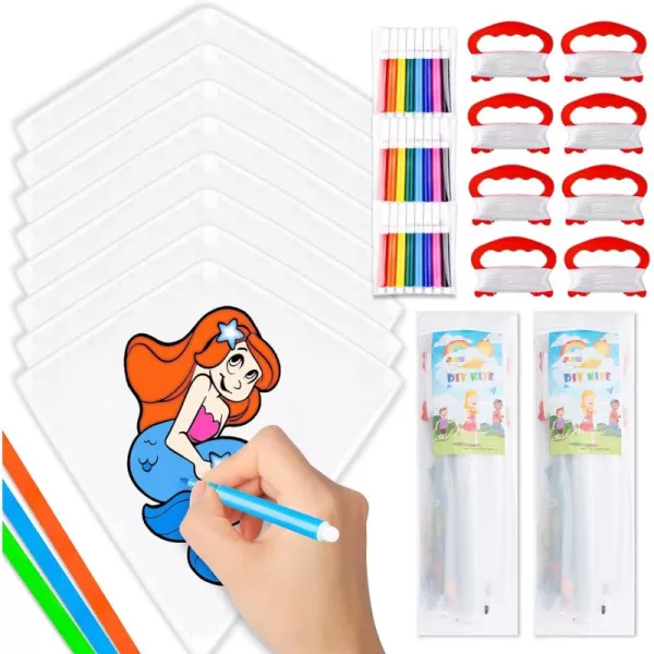 JOYIN 8 Packs DIY Blank Diamond Kite with Watercolor Pens and Kite String Decorating Coloring Kite Kids Kite Making Craft Kits Large Beach Kite Easy to Fly Kite for Outdoor Games and Activities